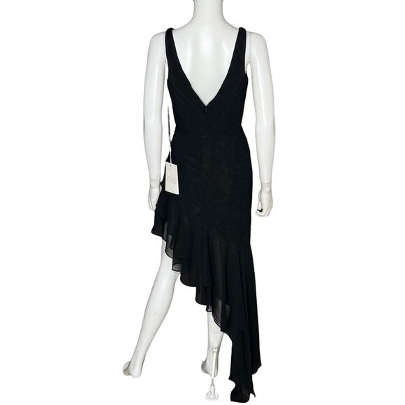Mac Duggal Black Asymmetrical Ruffled V-Neck Chiffon Dress 49487 Women’s Sz 4 - Picture 7 of 10